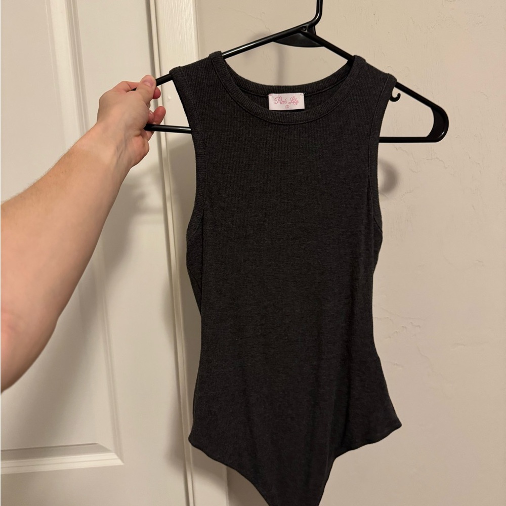 Pink Lily Charcoal Sleeveless Bodysuit